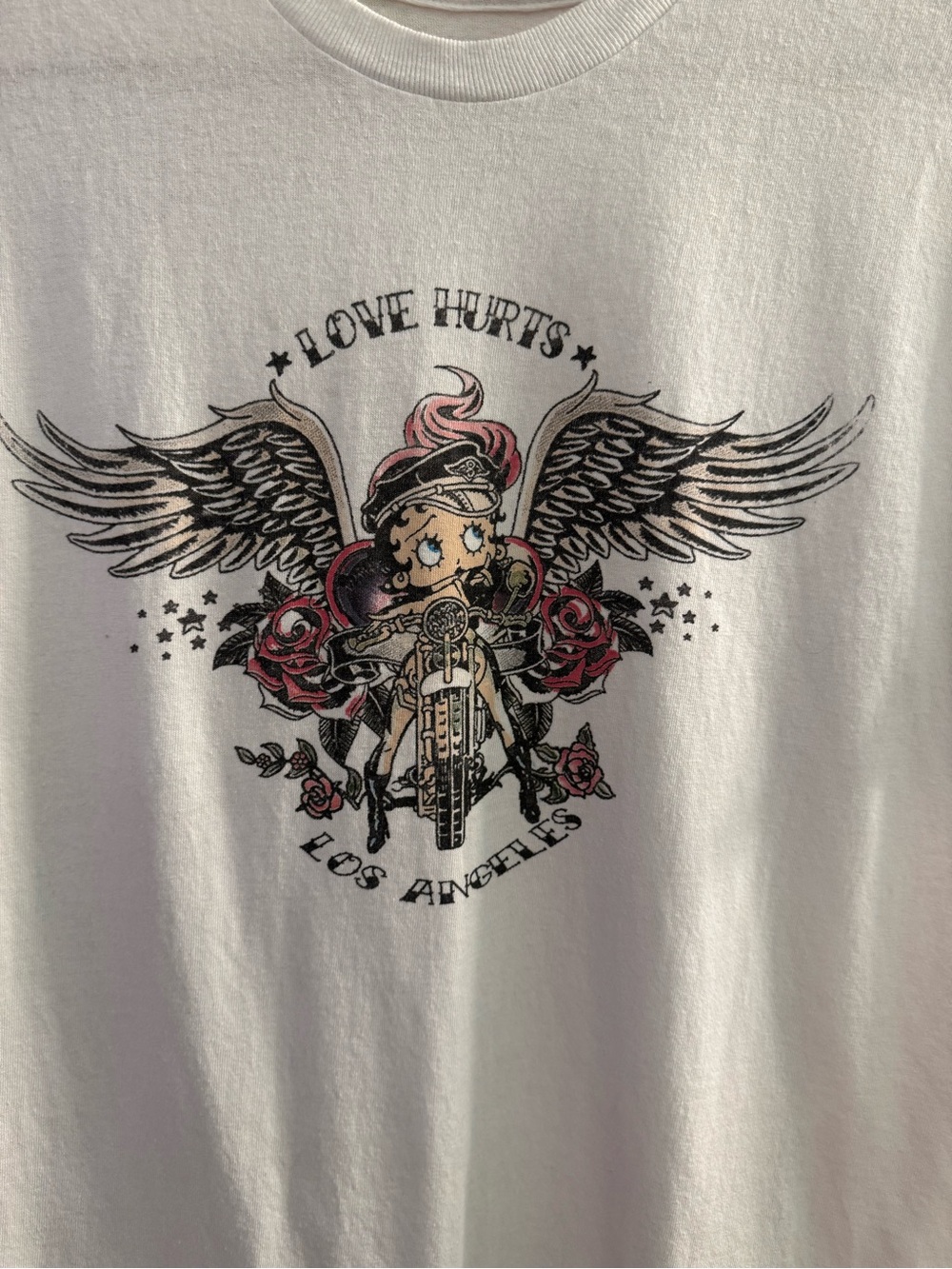 Bretty Boop White 'Love Hurts' Graphic Tee with Winged Rose Design